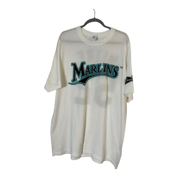 Vintage Florida Marlins Budweiser Crew Mitre #52 tee Shirt White Men's XL‎ - Picture 1 of 11